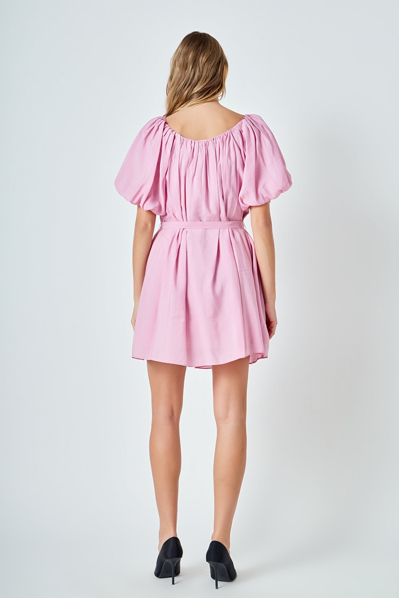 ENDLESS ROSE - Pleated Detail Puff Sleeve Mini Dress - DRESSES available at Objectrare