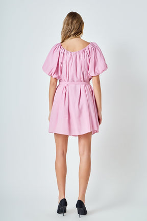 ENDLESS ROSE - Pleated Detail Puff Sleeve Mini Dress - DRESSES available at Objectrare
