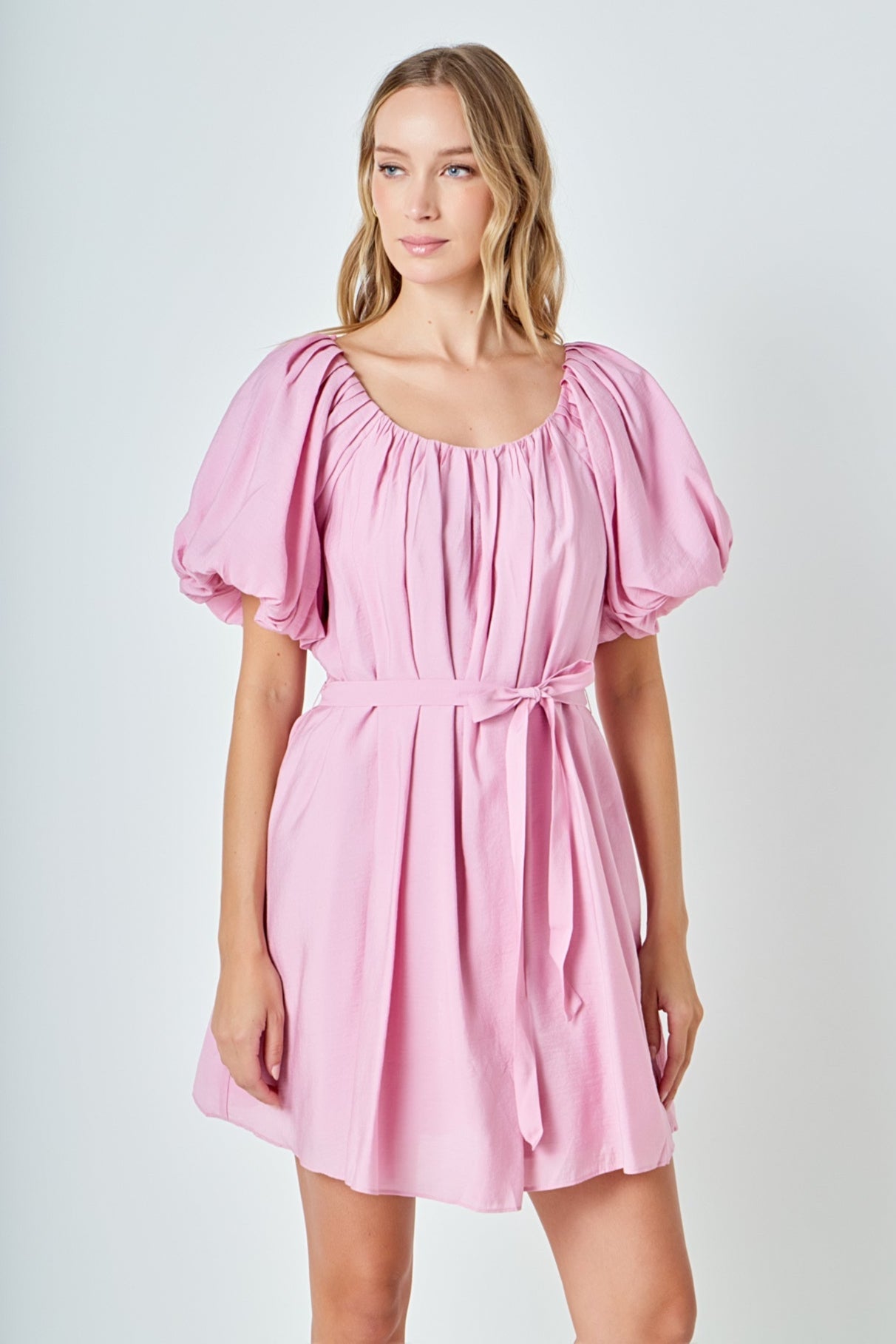 ENDLESS ROSE - Pleated Detail Puff Sleeve Mini Dress - DRESSES available at Objectrare
