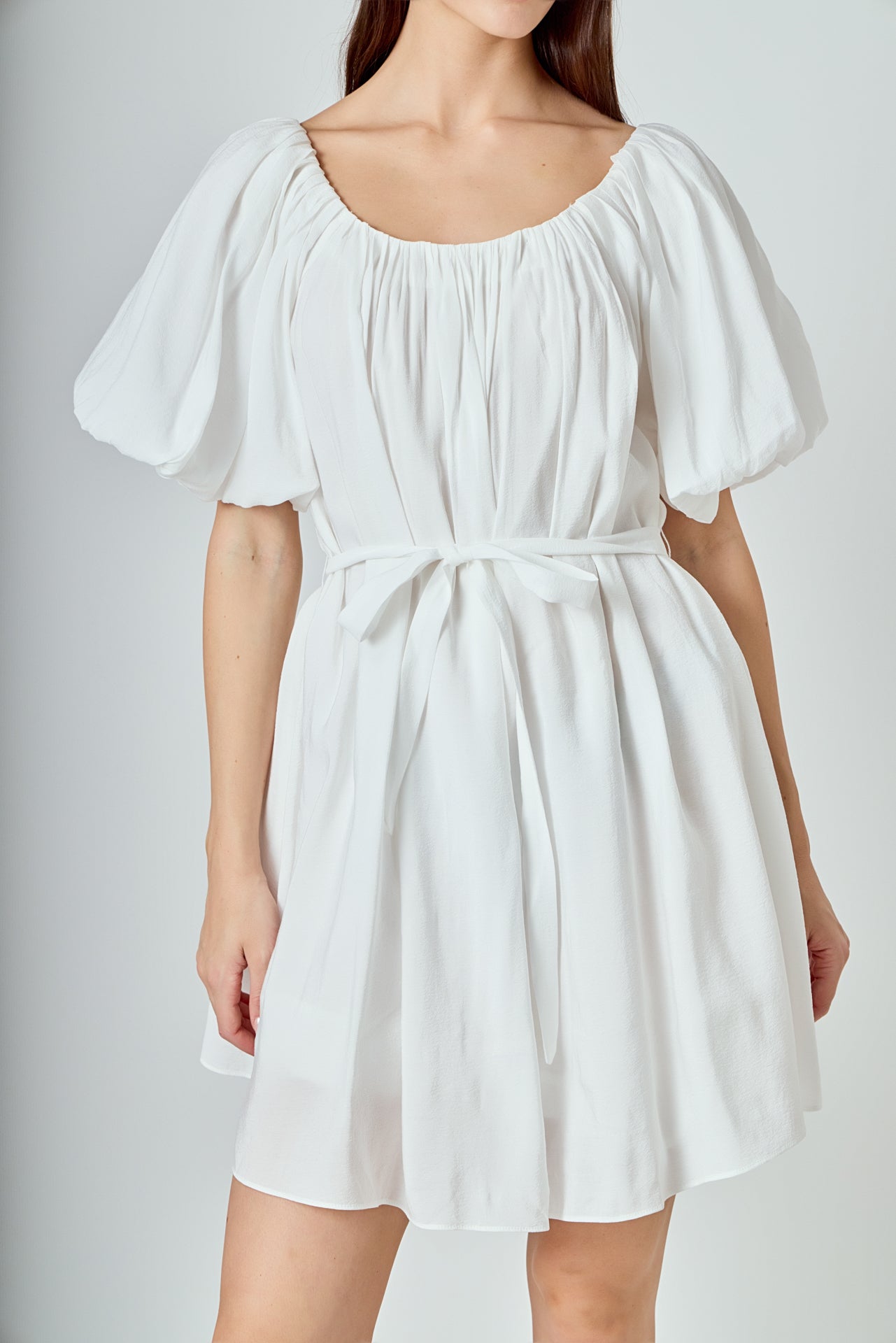 ENDLESS ROSE - Pleated Detail Puff Sleeve Mini Dress - DRESSES available at Objectrare