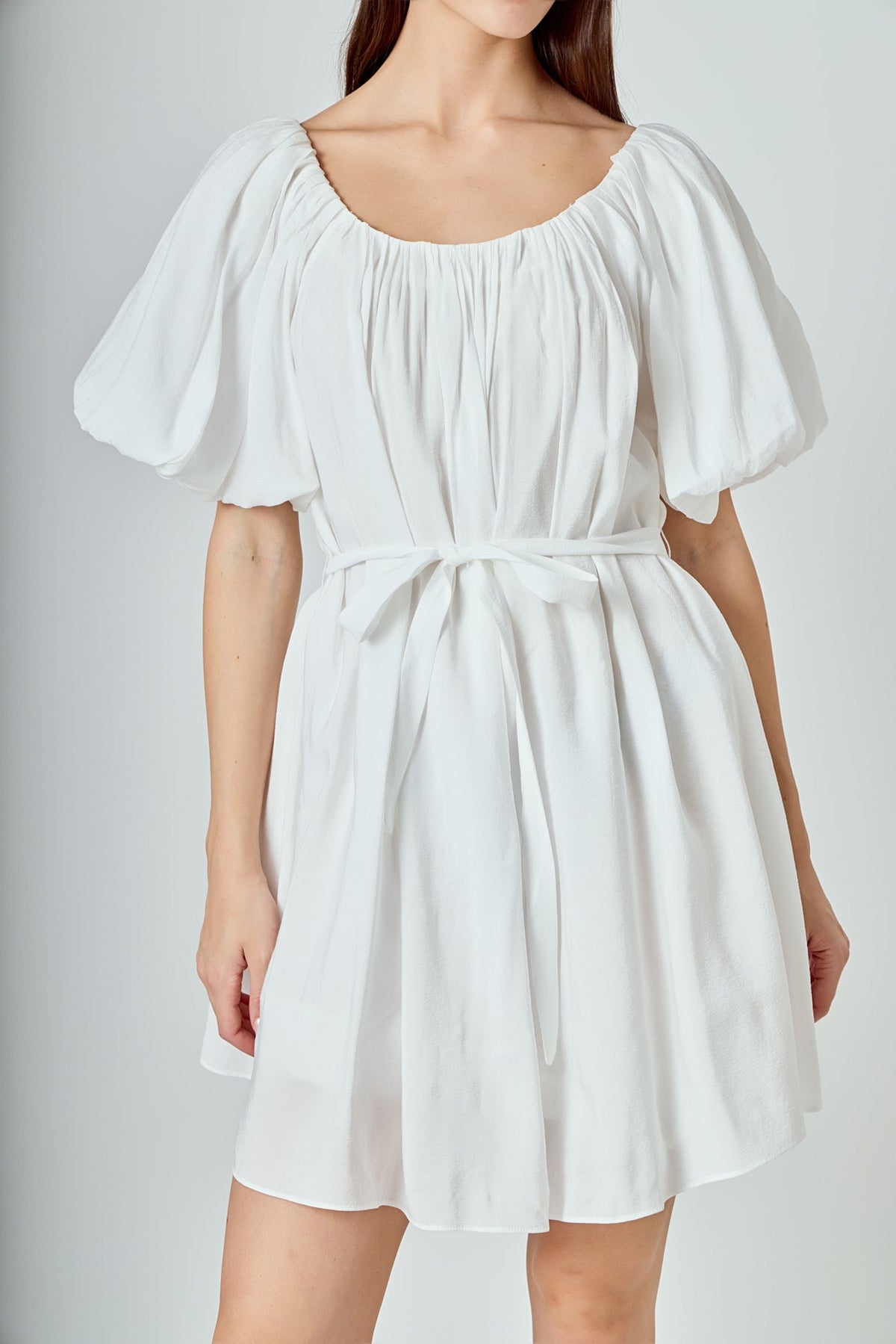 ENDLESS ROSE - Pleated Detail Puff Sleeve Mini Dress - DRESSES available at Objectrare
