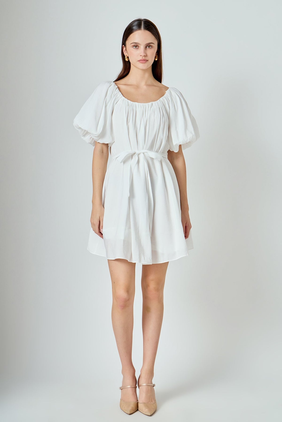 ENDLESS ROSE - Pleated Detail Puff Sleeve Mini Dress - DRESSES available at Objectrare