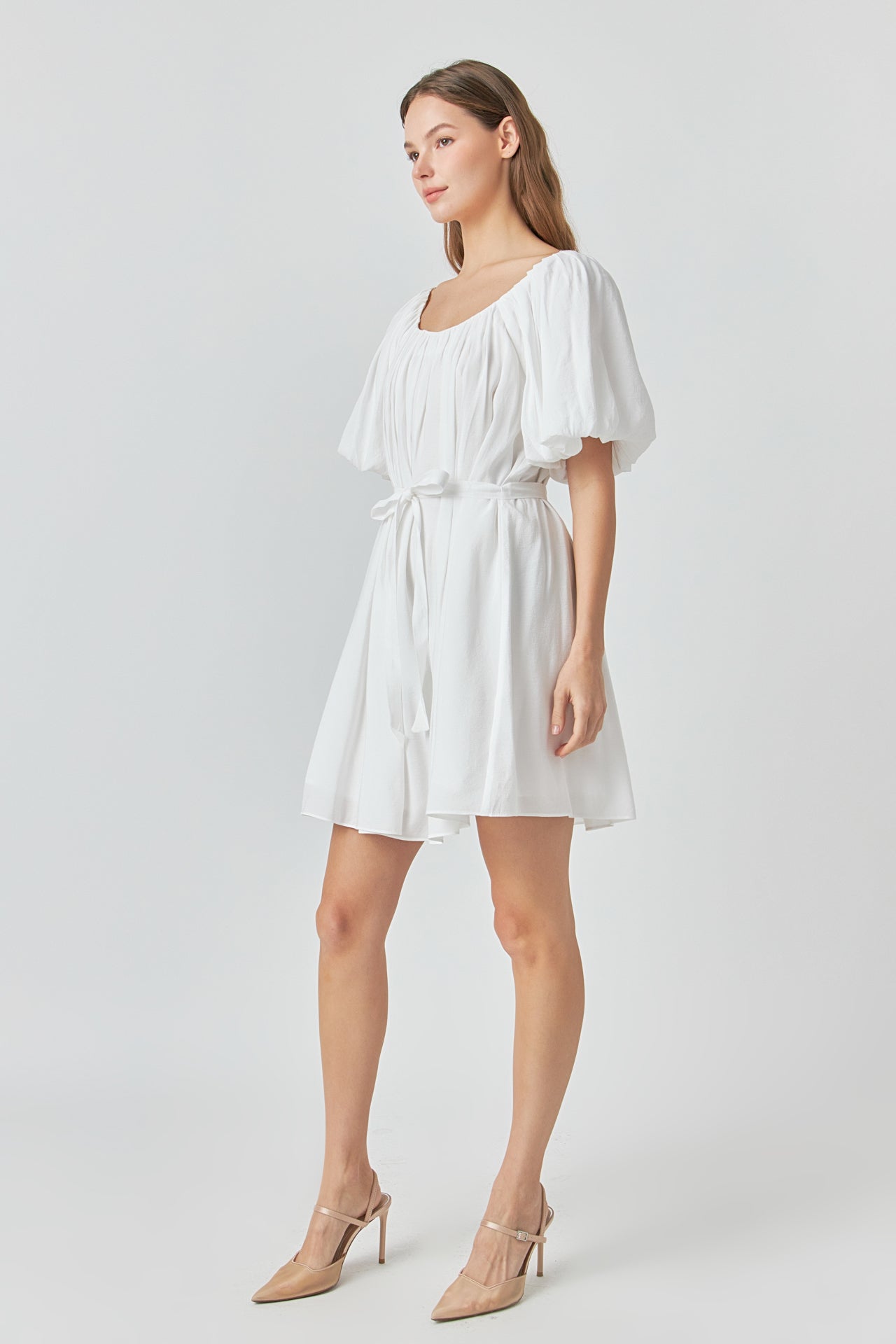 ENDLESS ROSE - Endless Rose - Pleated Detail Puff Sleeve Mini Dress - DRESSES available at Objectrare