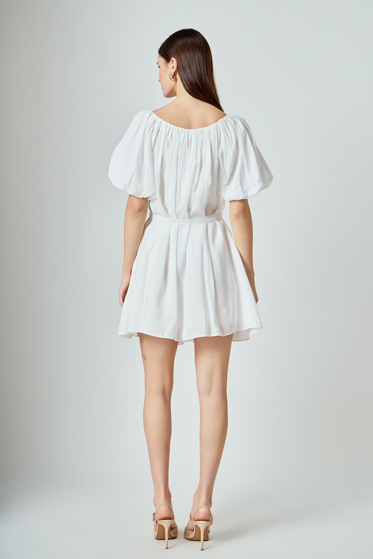 LA'VEN - Pleated Detail Puff Sleeve Mini Dress - DRESSES available at Objectrare