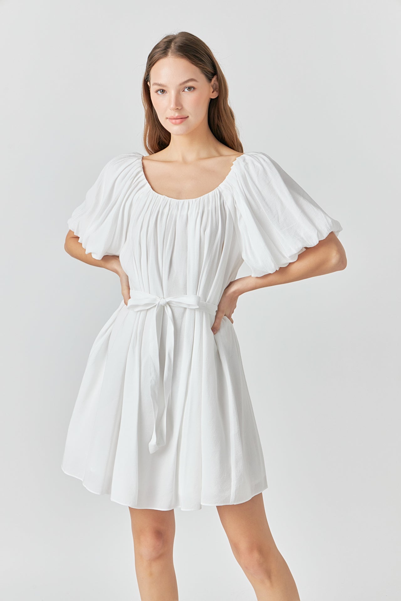 ENDLESS ROSE - Endless Rose - Pleated Detail Puff Sleeve Mini Dress - DRESSES available at Objectrare