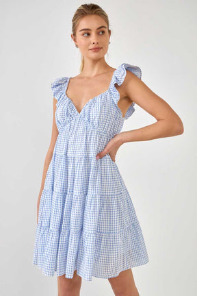 Gingham Printed Tiered Mini Dress