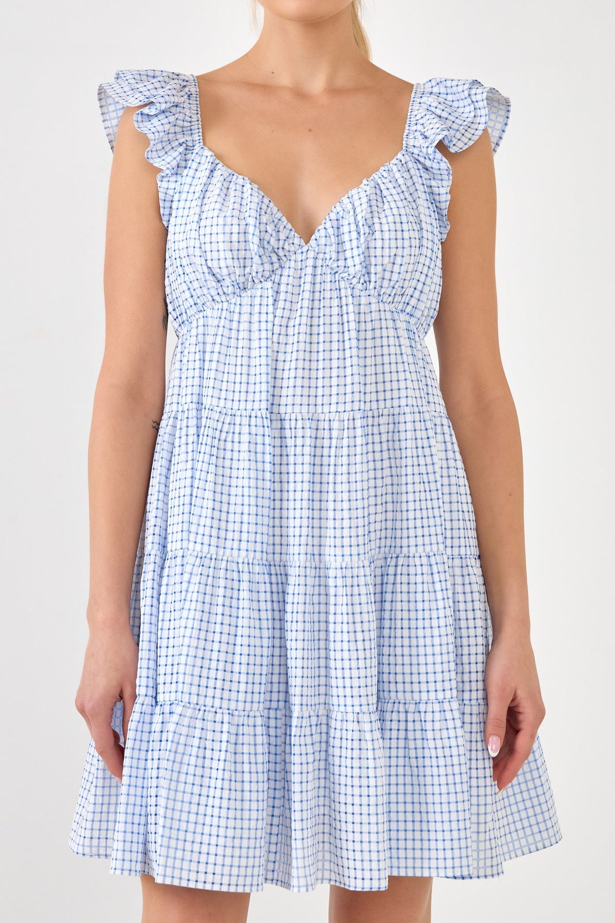 ENGLISH FACTORY - Gingham Printed Tiered Mini Dress - DRESSES available at Objectrare