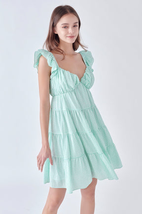 Gingham Printed Tiered Mini Dress