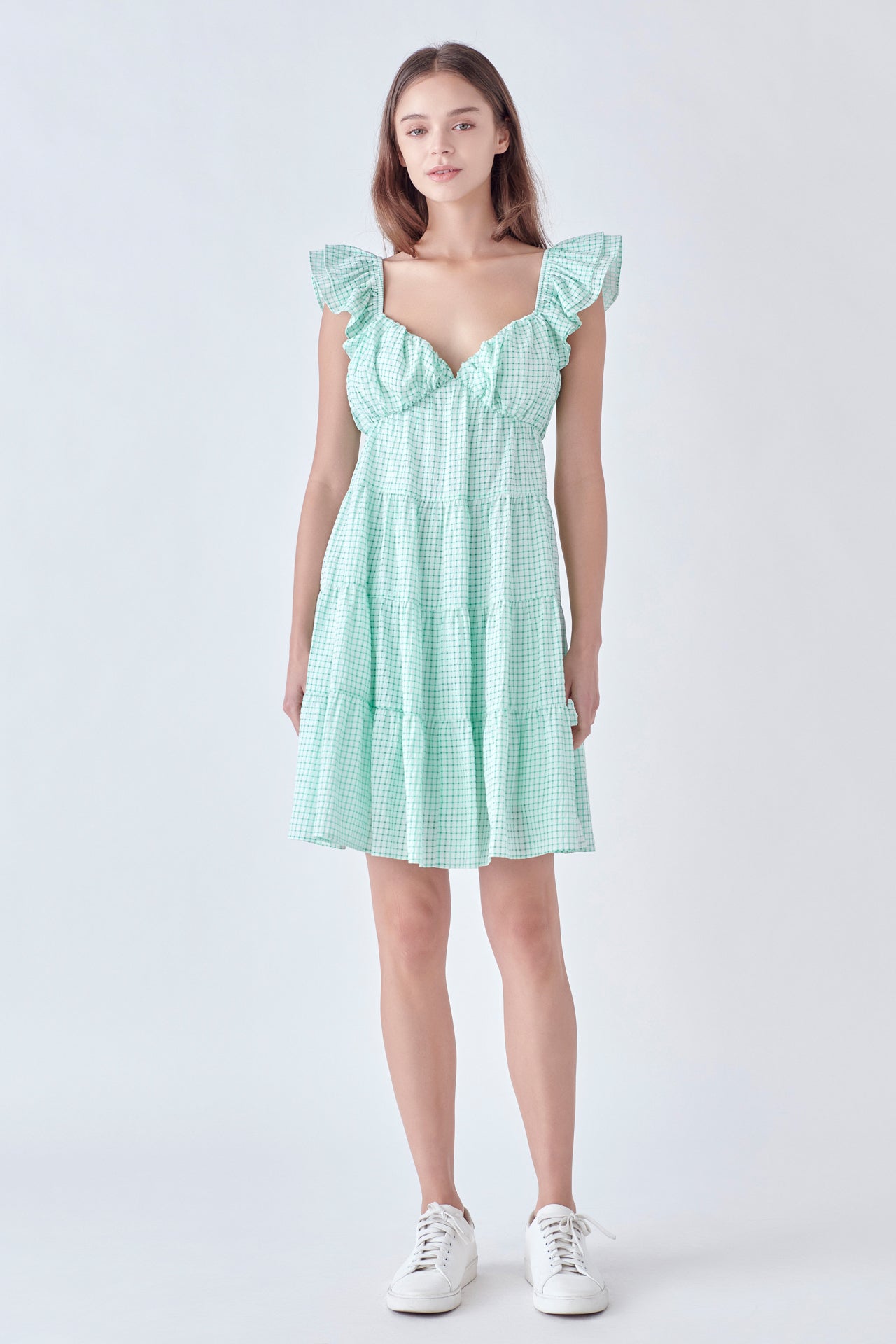 ENGLISH FACTORY - Gingham Printed Tiered Mini Dress - DRESSES available at Objectrare
