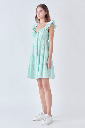 Gingham Printed Tiered Mini Dress