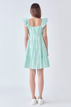 Gingham Printed Tiered Mini Dress