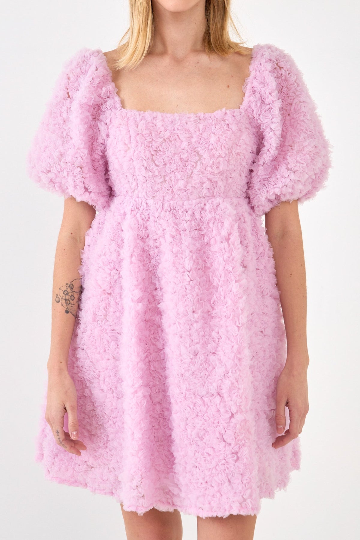 ENDLESS ROSE - Floral Trim Fabric Back Tie Detail Mini Dress - DRESSES available at Objectrare