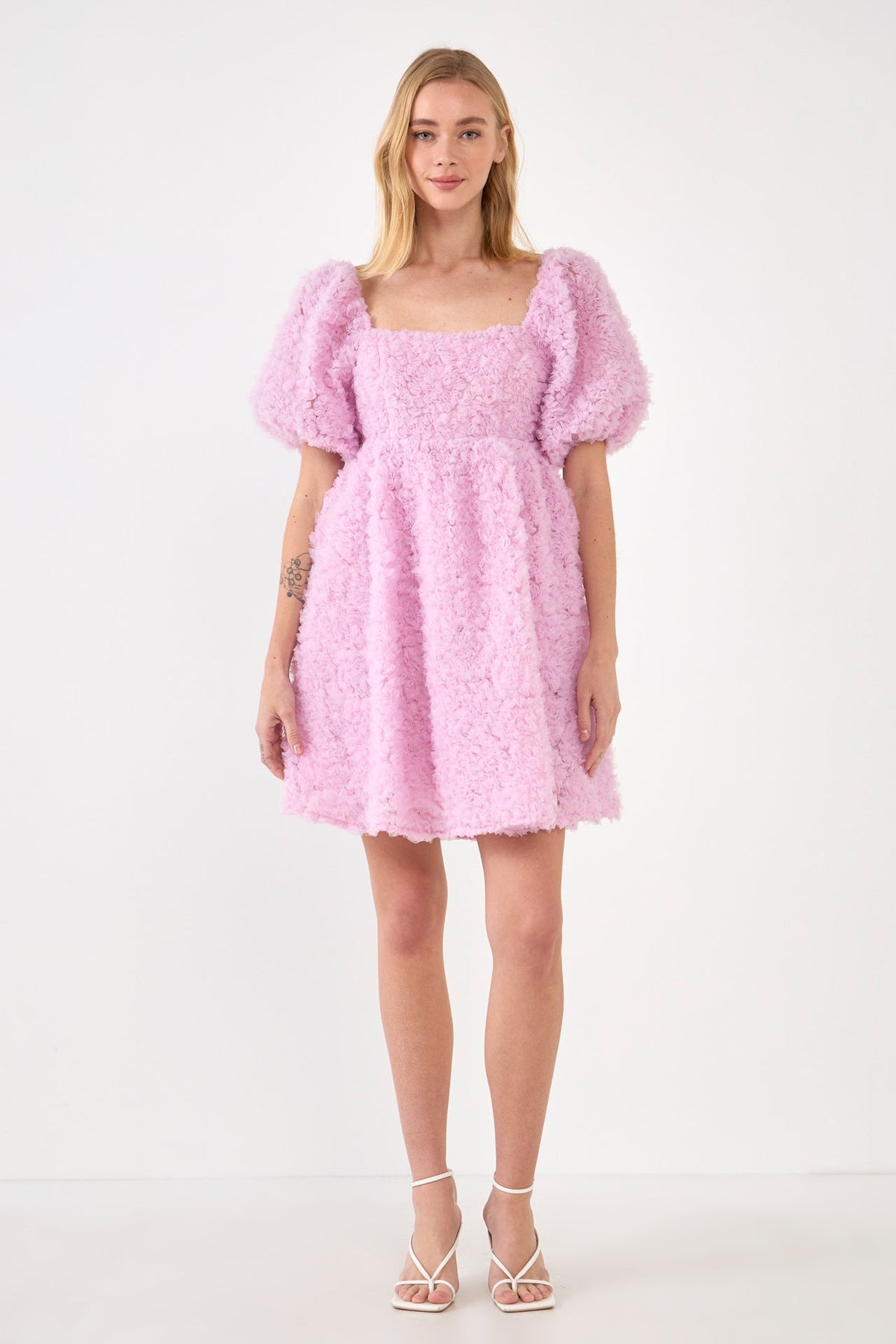 ENDLESS ROSE - Floral Trim Fabric Back Tie Detail Mini Dress - DRESSES available at Objectrare