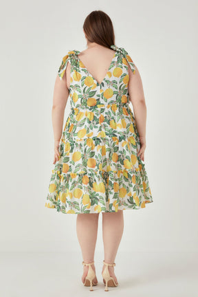 ENGLISH FACTORY - English Factory - Plus Size Lemon Print Tiered Mini Dress - DRESSES available at Objectrare