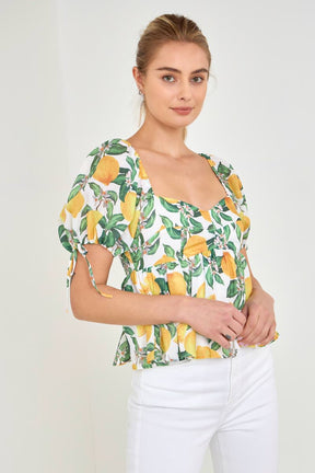 ENGLISH FACTORY - English Factory - Lemon Print Puff Sleeve Top - TOPS available at Objectrare