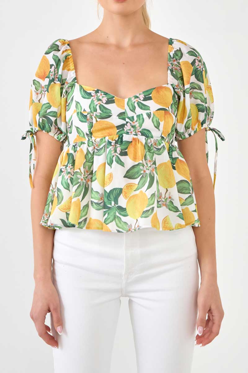 ENGLISH FACTORY - English Factory - Lemon Print Puff Sleeve Top - TOPS available at Objectrare