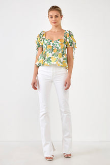 ENGLISH FACTORY - English Factory - Lemon Print Puff Sleeve Top - TOPS available at Objectrare