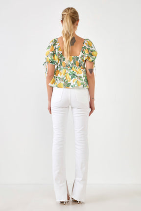 ENGLISH FACTORY - English Factory - Lemon Print Puff Sleeve Top - TOPS available at Objectrare