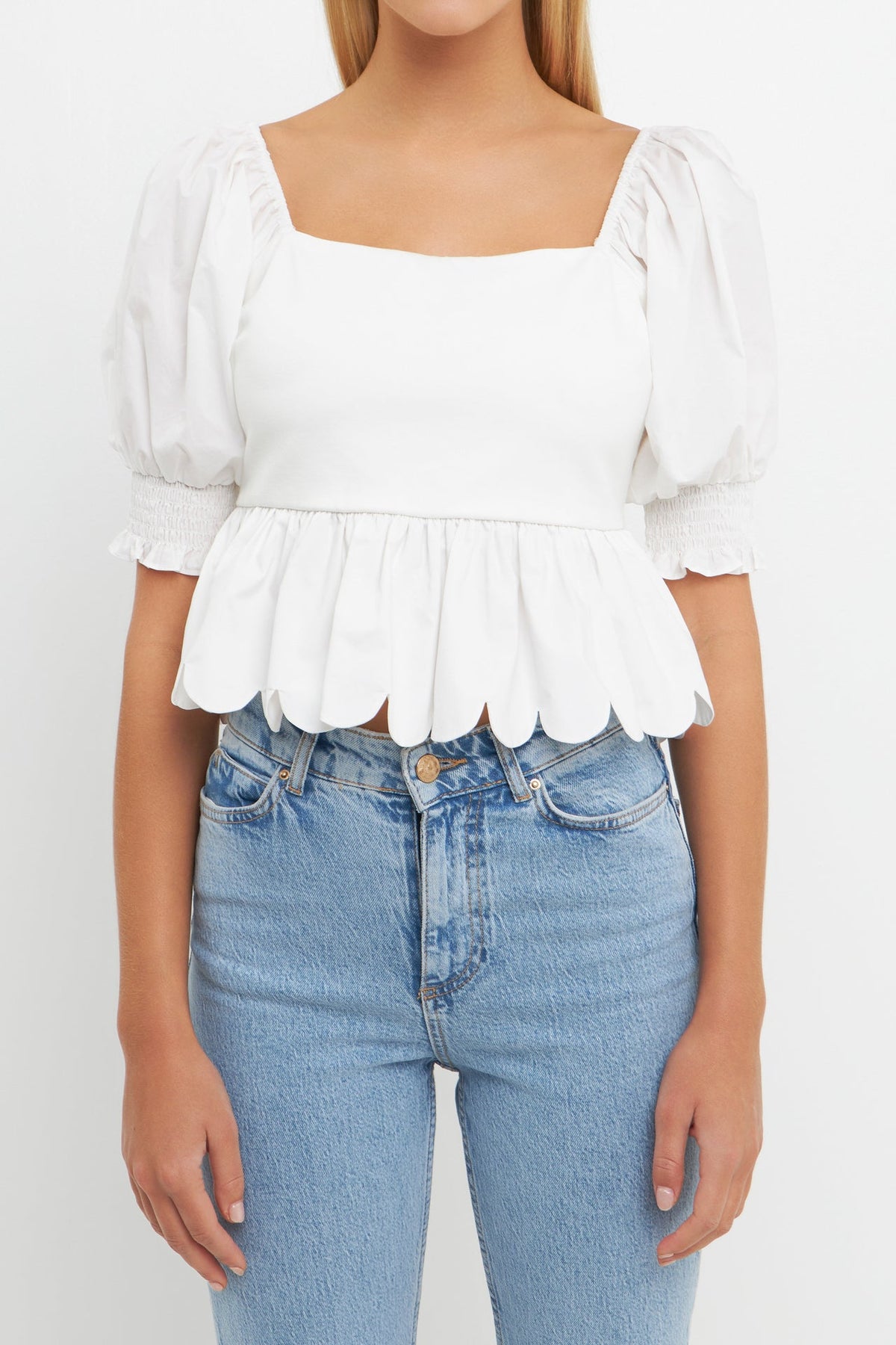 Mixed Media Scalloped Edge Top