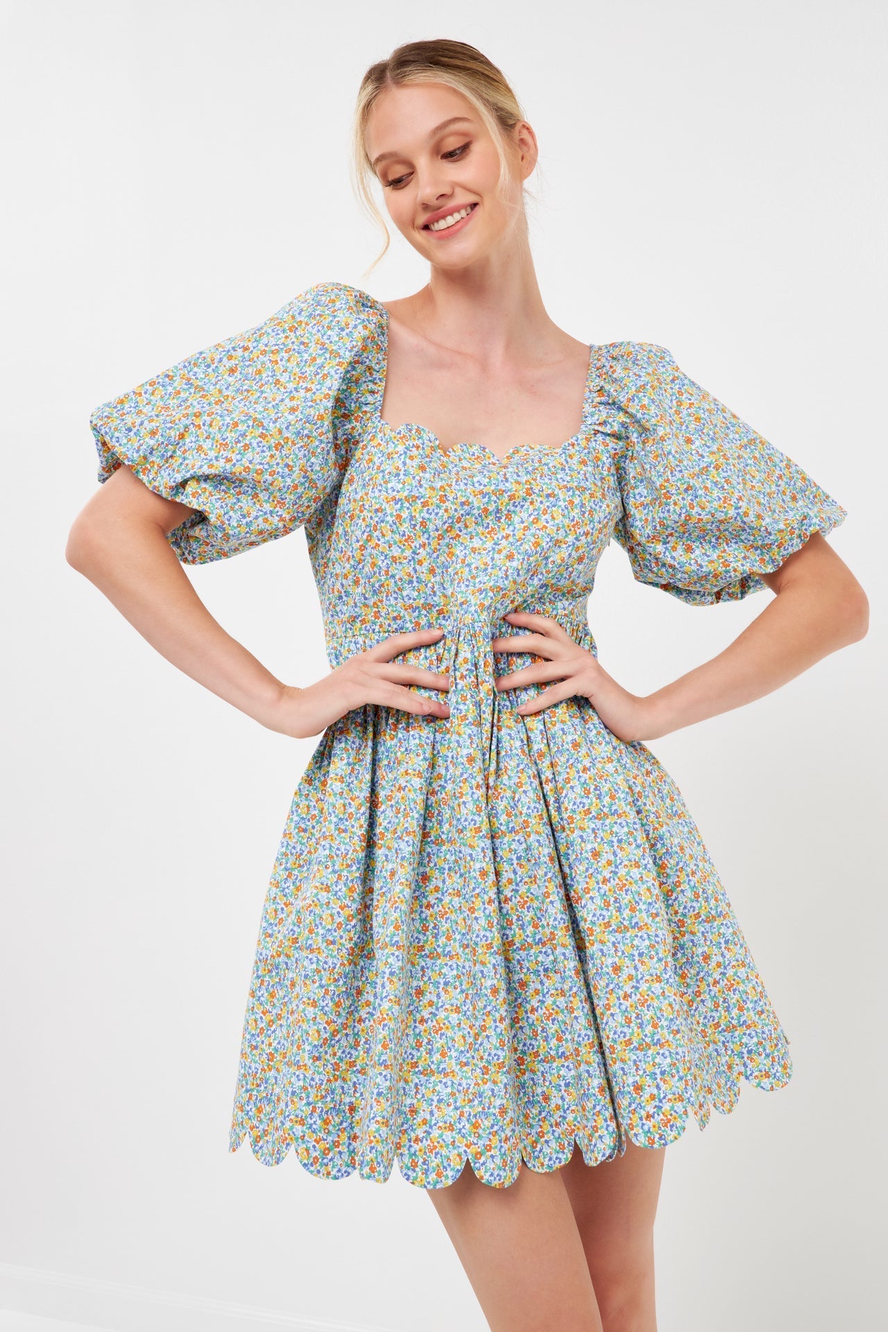 FREE THE ROSES - Floral Puff Sleeve Mini Dress - DRESSES available at Objectrare