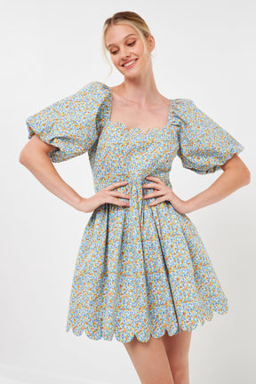 FREE THE ROSES - Floral Puff Sleeve Mini Dress - DRESSES available at Objectrare