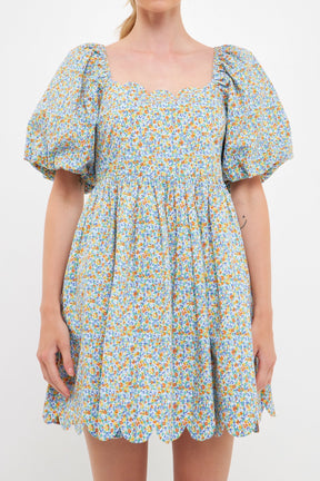 FREE THE ROSES - Floral Puff Sleeve Mini Dress - DRESSES available at Objectrare
