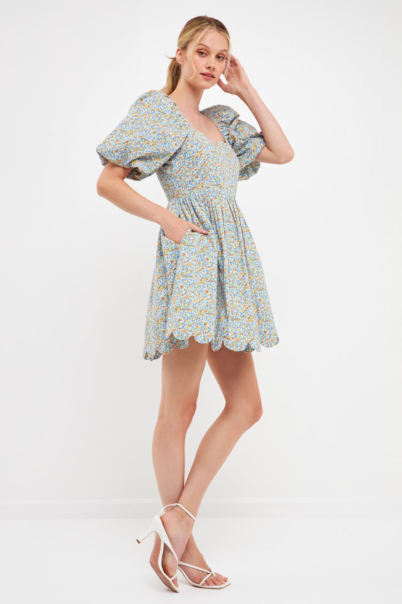 FREE THE ROSES - Floral Puff Sleeve Mini Dress - DRESSES available at Objectrare