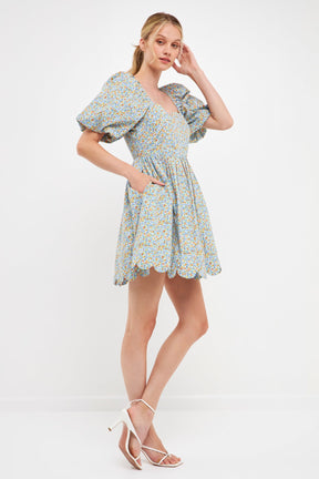 FREE THE ROSES - Floral Puff Sleeve Mini Dress - DRESSES available at Objectrare