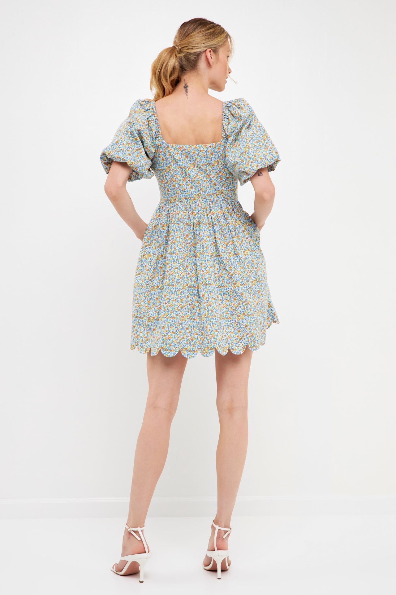 FREE THE ROSES - Floral Puff Sleeve Mini Dress - DRESSES available at Objectrare