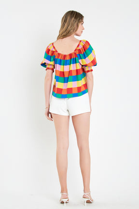 ENGLISH FACTORY - Square neckline Puff Sleeve Top - TOPS available at Objectrare