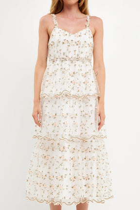ENDLESS ROSE - Floral Embroidery Scalloped Hem Tiered Dress - DRESSES available at Objectrare