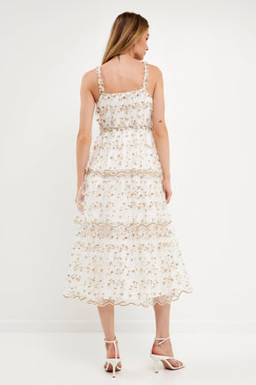 ENDLESS ROSE - Floral Embroidery Scalloped Hem Tiered Dress - DRESSES available at Objectrare