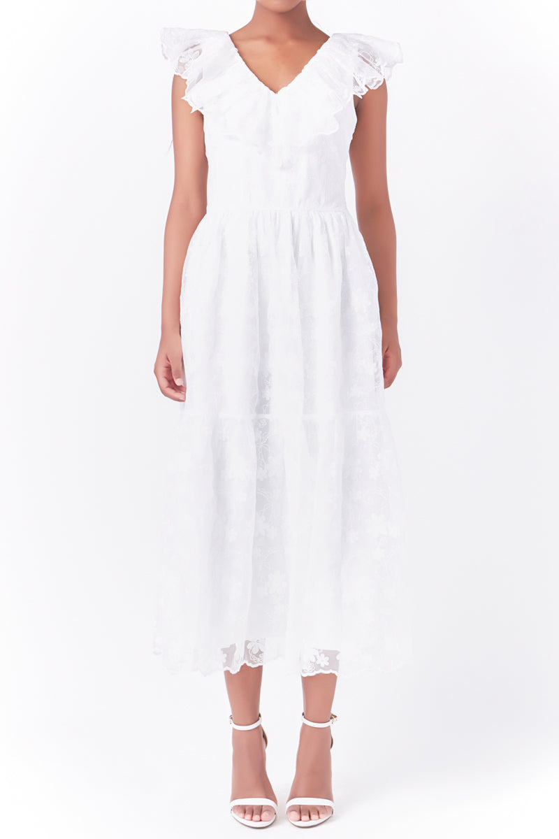 Floral Embroidery Organza Midi Dress