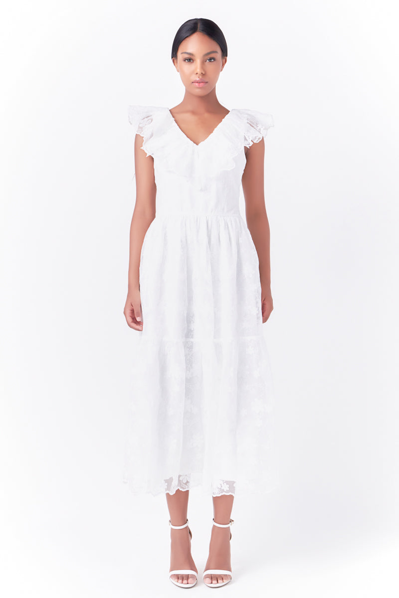 Floral Embroidery Organza Midi Dress