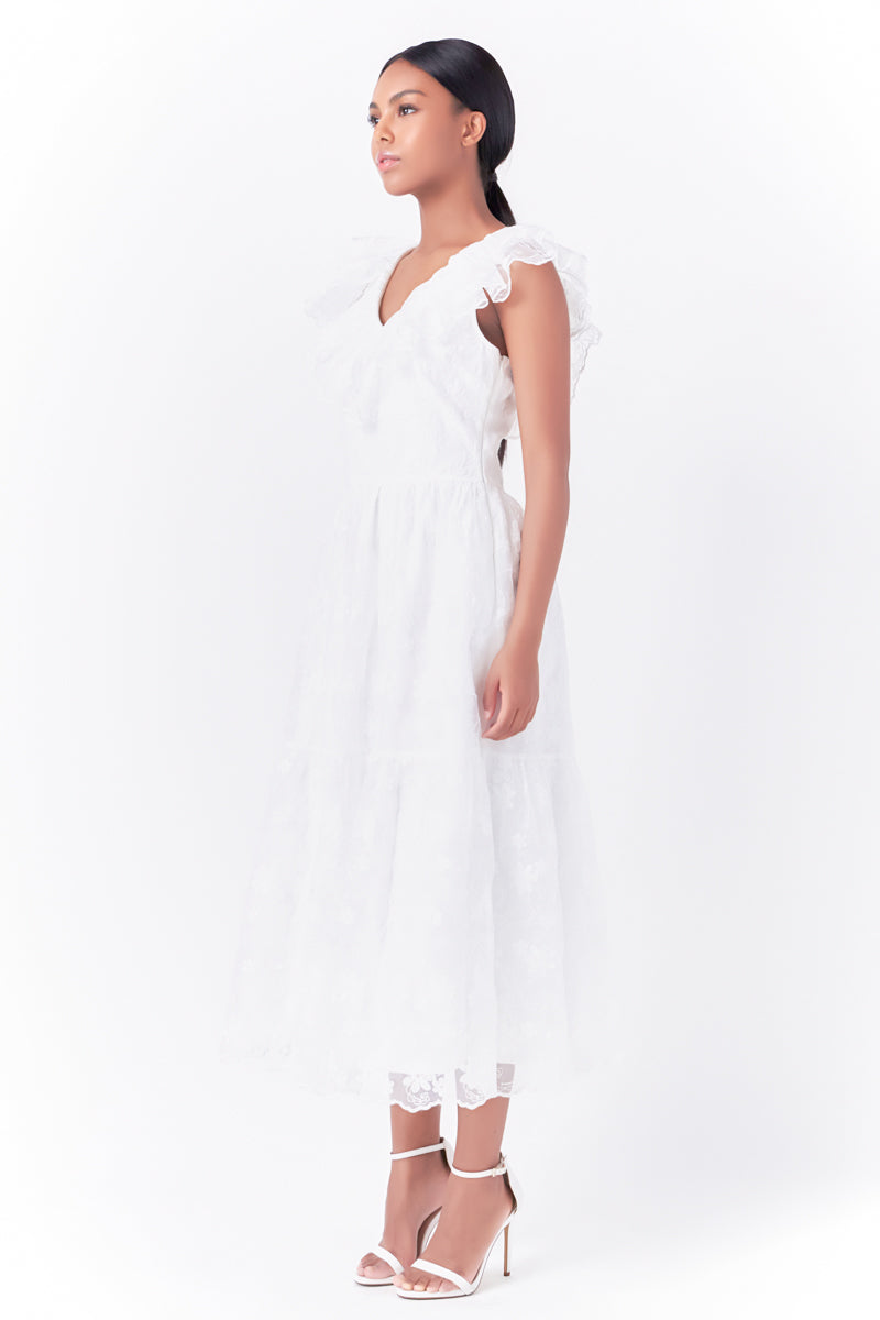 ENDLESS ROSE - Floral Embroidery Organza Midi Dress - DRESSES available at Objectrare