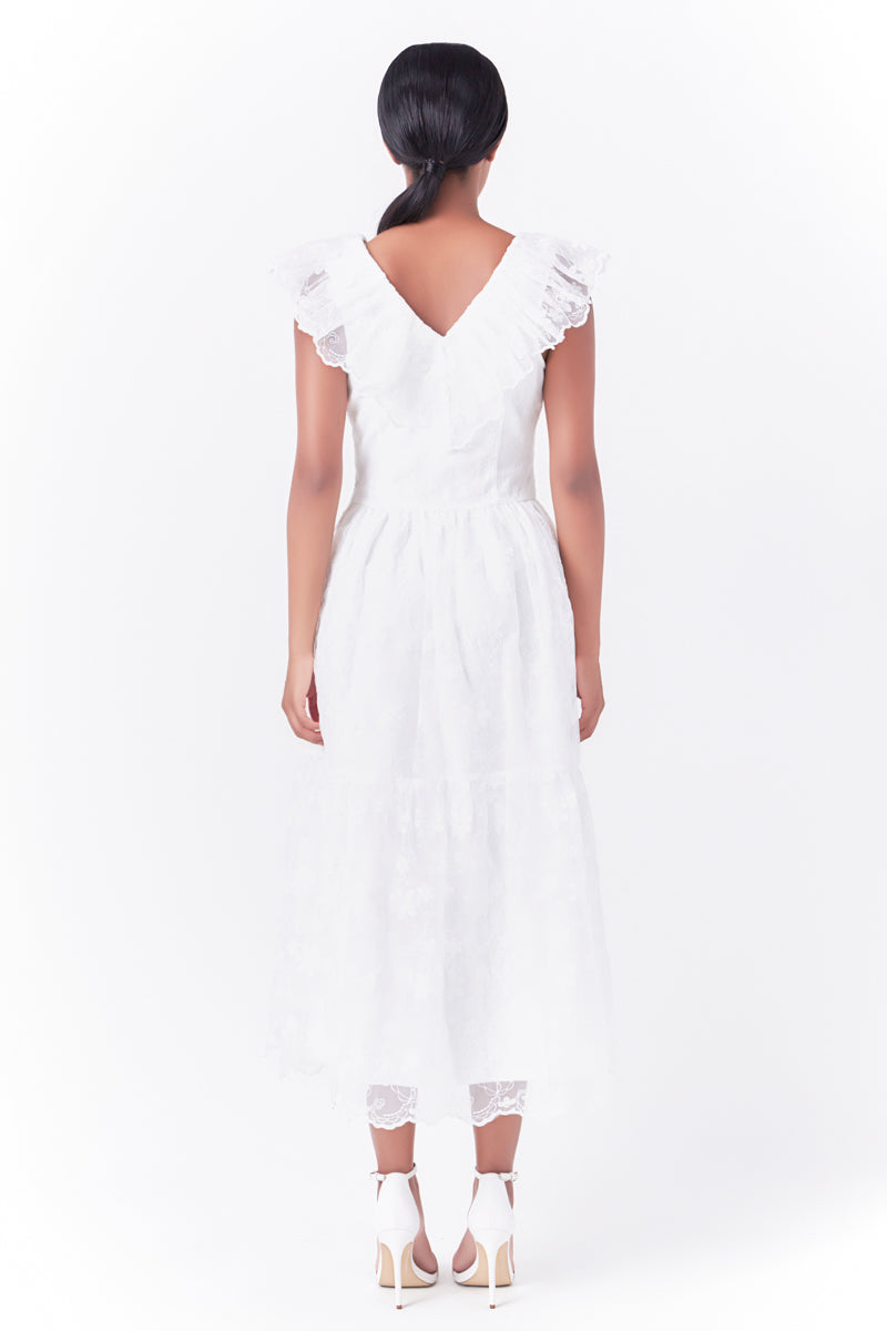ENDLESS ROSE - Floral Embroidery Organza Midi Dress - DRESSES available at Objectrare