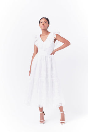ENDLESS ROSE - Floral Embroidery Organza Midi Dress - DRESSES available at Objectrare