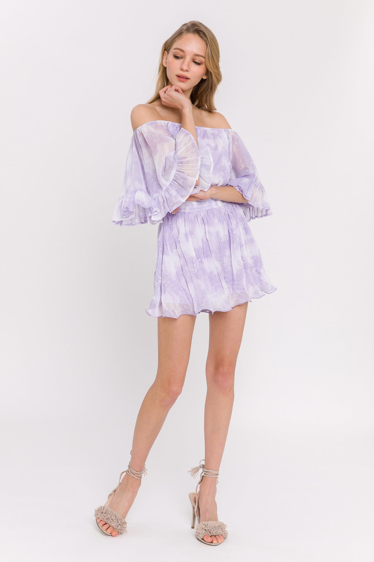 Tie-Dye Ruffle Off The Shoulder Romper