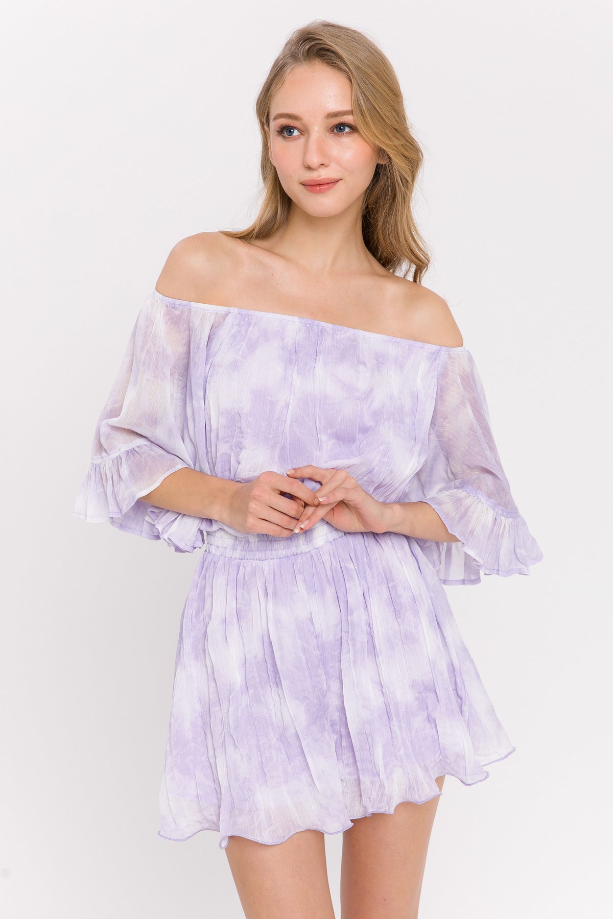 Tie-Dye Ruffle Off The Shoulder Romper