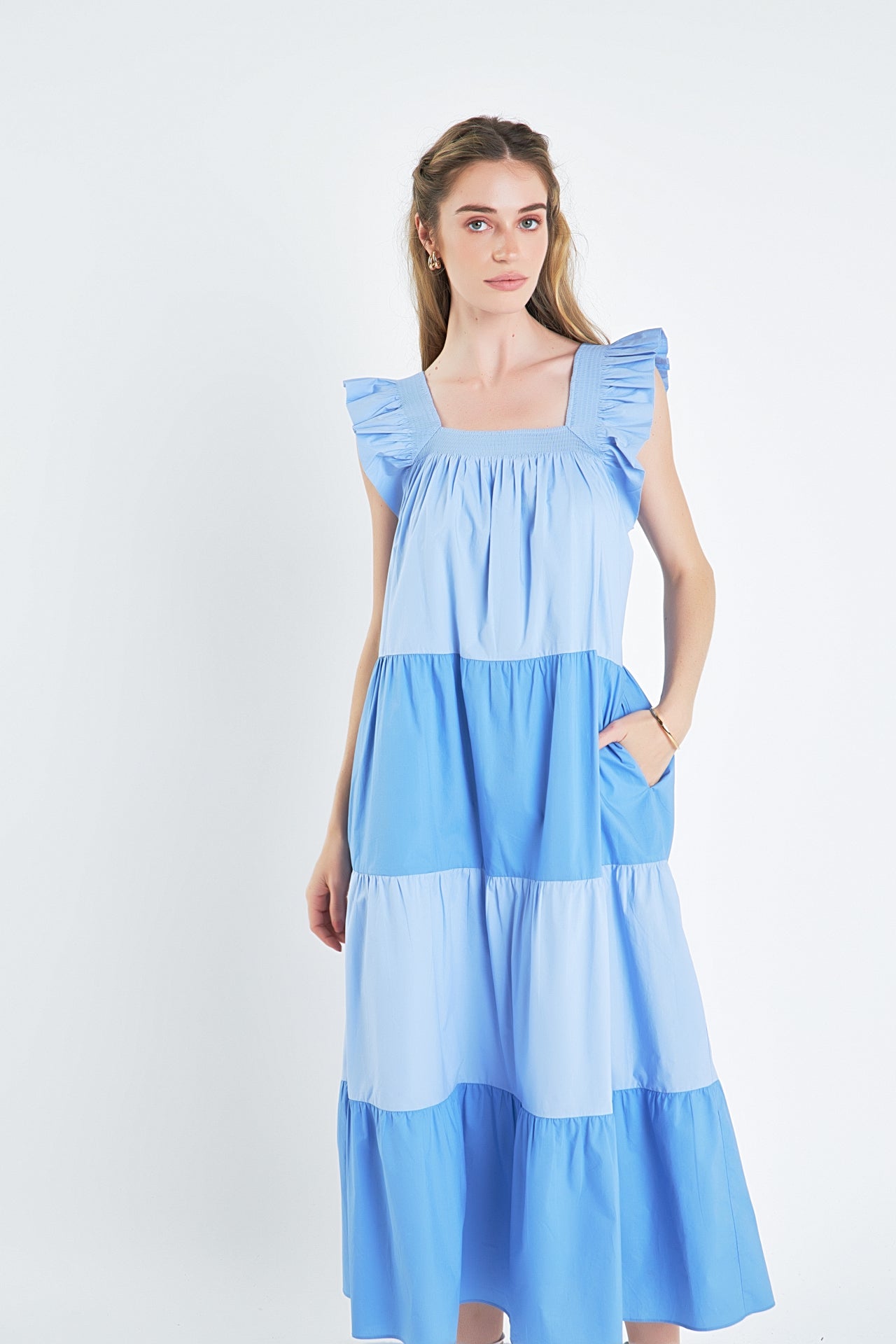 ENGLISH FACTORY - English Factory - Ruffle Detail Colorblock Midi Dress - DRESSES available at Objectrare