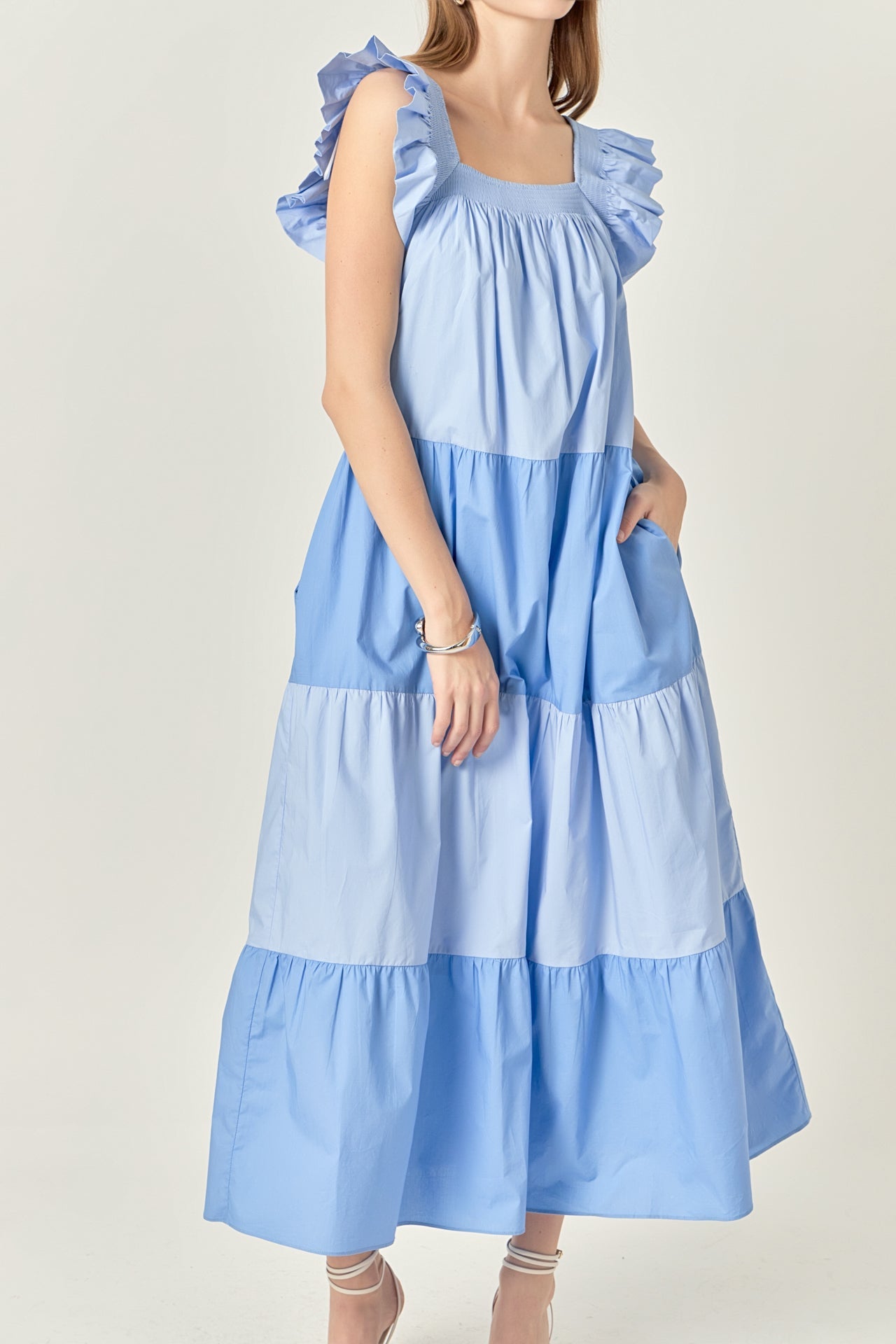 Ruffle Detail Colorblock Midi Dress