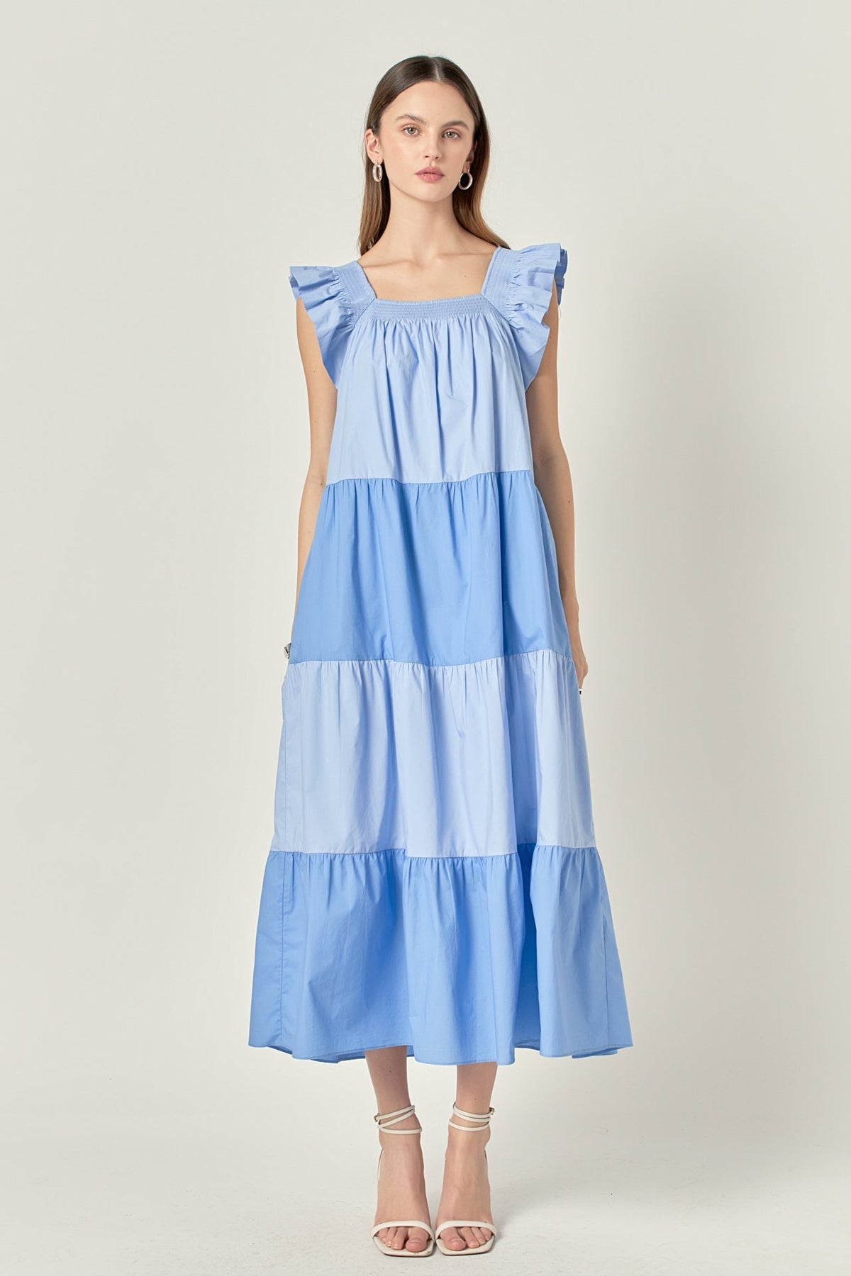 Ruffle Detail Colorblock Midi Dress