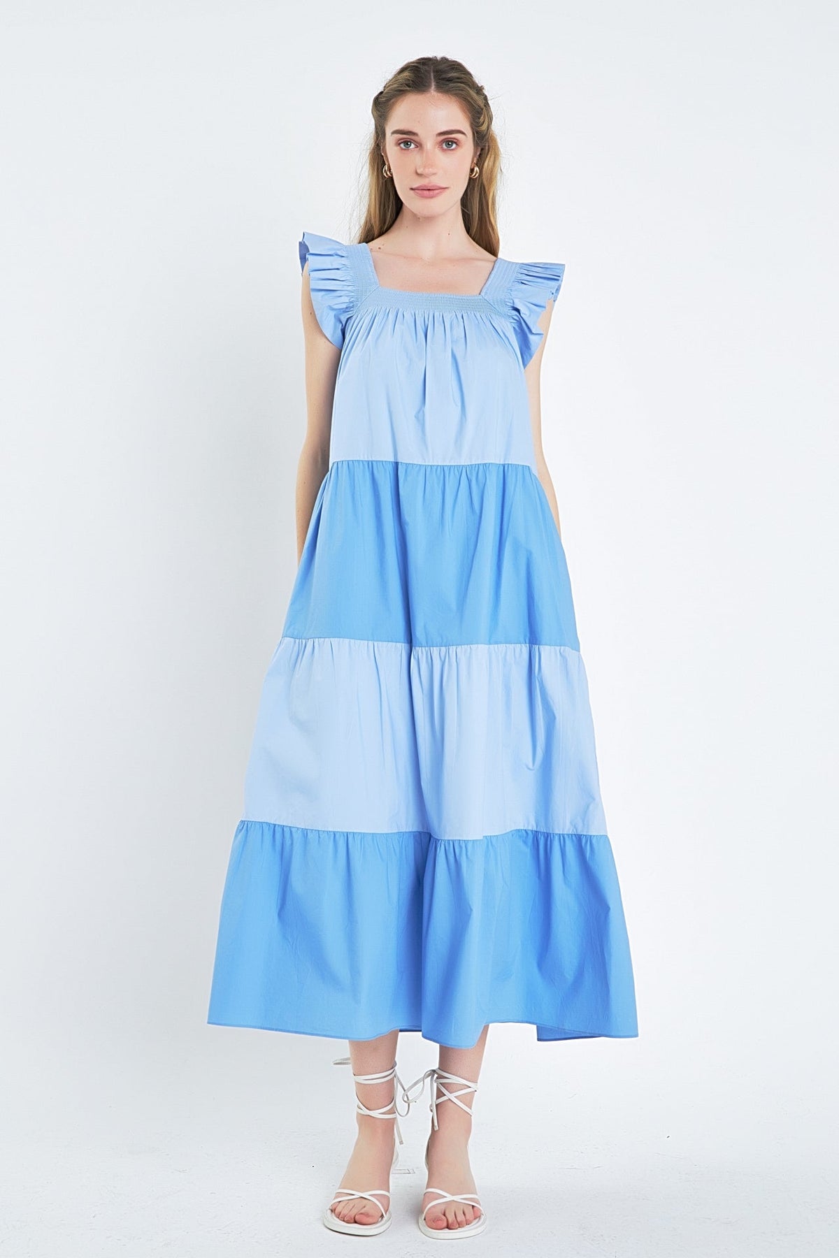 ENGLISH FACTORY - English Factory - Ruffle Detail Colorblock Midi Dress - DRESSES available at Objectrare