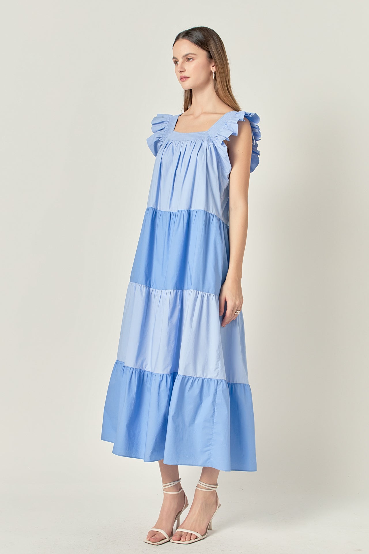 Ruffle Detail Colorblock Midi Dress