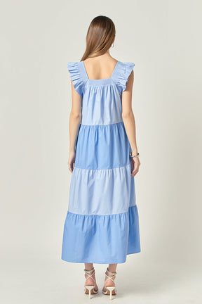 Ruffle Detail Colorblock Midi Dress