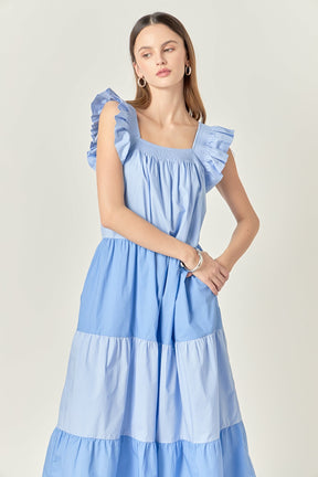 Ruffle Detail Colorblock Midi Dress