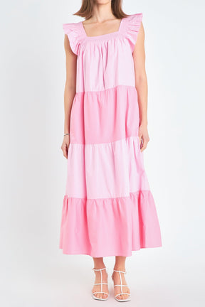 Ruffle Detail Colorblock Midi Dress