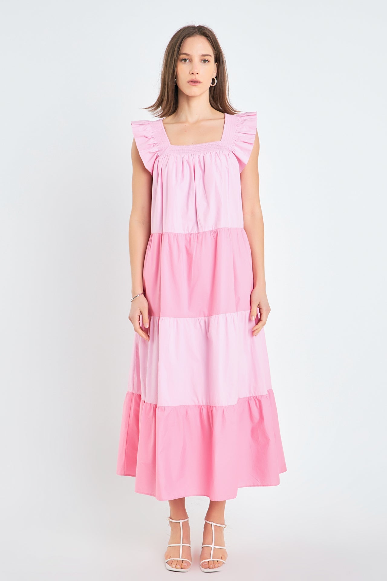 Ruffle Detail Colorblock Midi Dress