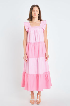 Ruffle Detail Colorblock Midi Dress