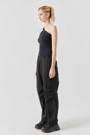GREY LAB - Asymmetrical One-Shoulder Knit Tank Top - CAMI TOPS & TANK available at Objectrare